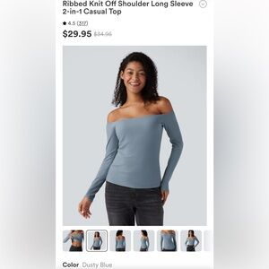 Bundle of 2 NWT!!! Off-Shoulder Long Sleeve Rib Top - Dusty Blue and Olive Green